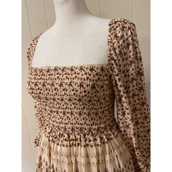 Olivaceous Hippie Boho Smocked Bodice Long Sleeve Mini Dress M NWT - Picture 3 of 7
